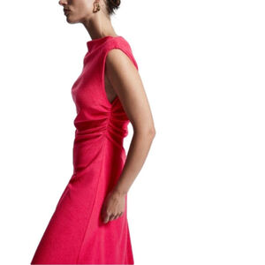 COS cerise bright pink cowel neck toweling midi dress XS